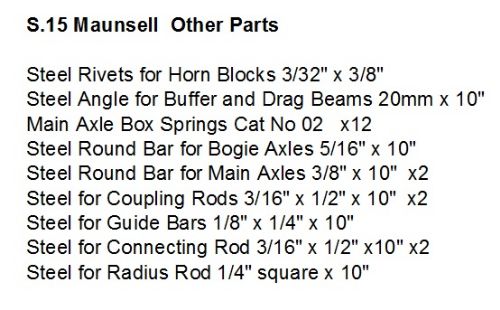 S15 Other Parts List